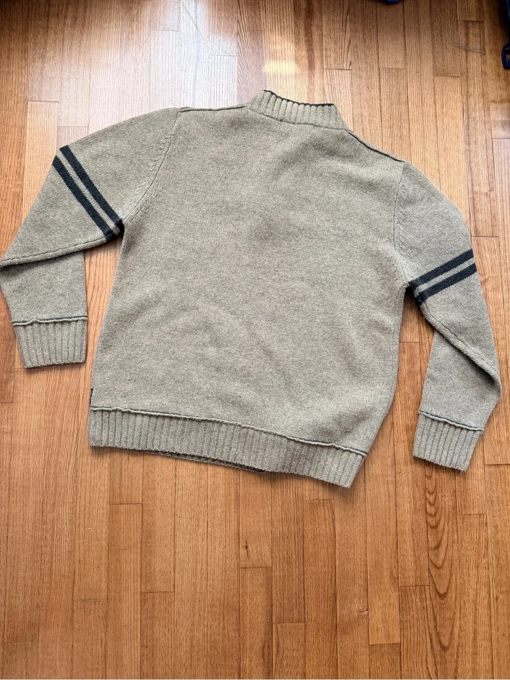 Fisherman Out Of Ireland Men L Lambswool Quarter Zip Sweater Striped Tan Wool